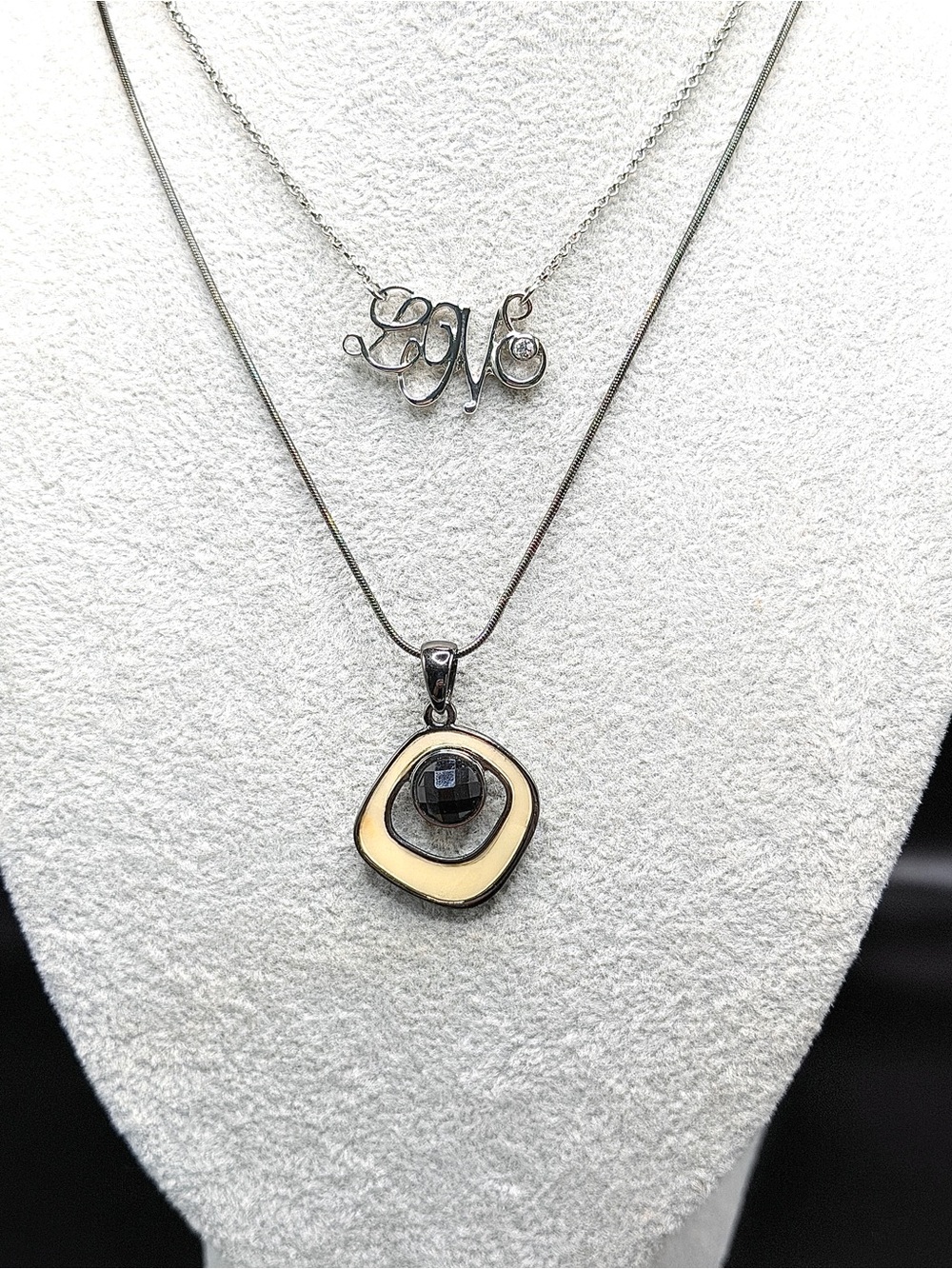 2 Lia Sophia Necklaces; NWT “Checkmate” & EUC Silvertone “Enamored”